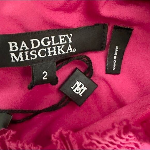 Badgley Mischka Fuchsia Sleeveless Ruffle Trim Midi Dress Size 2 Style BD5038 - Picture 5 of 7